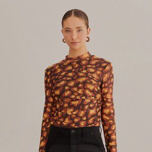Brown Leopard Desire Tulle Blouse Size M NWT